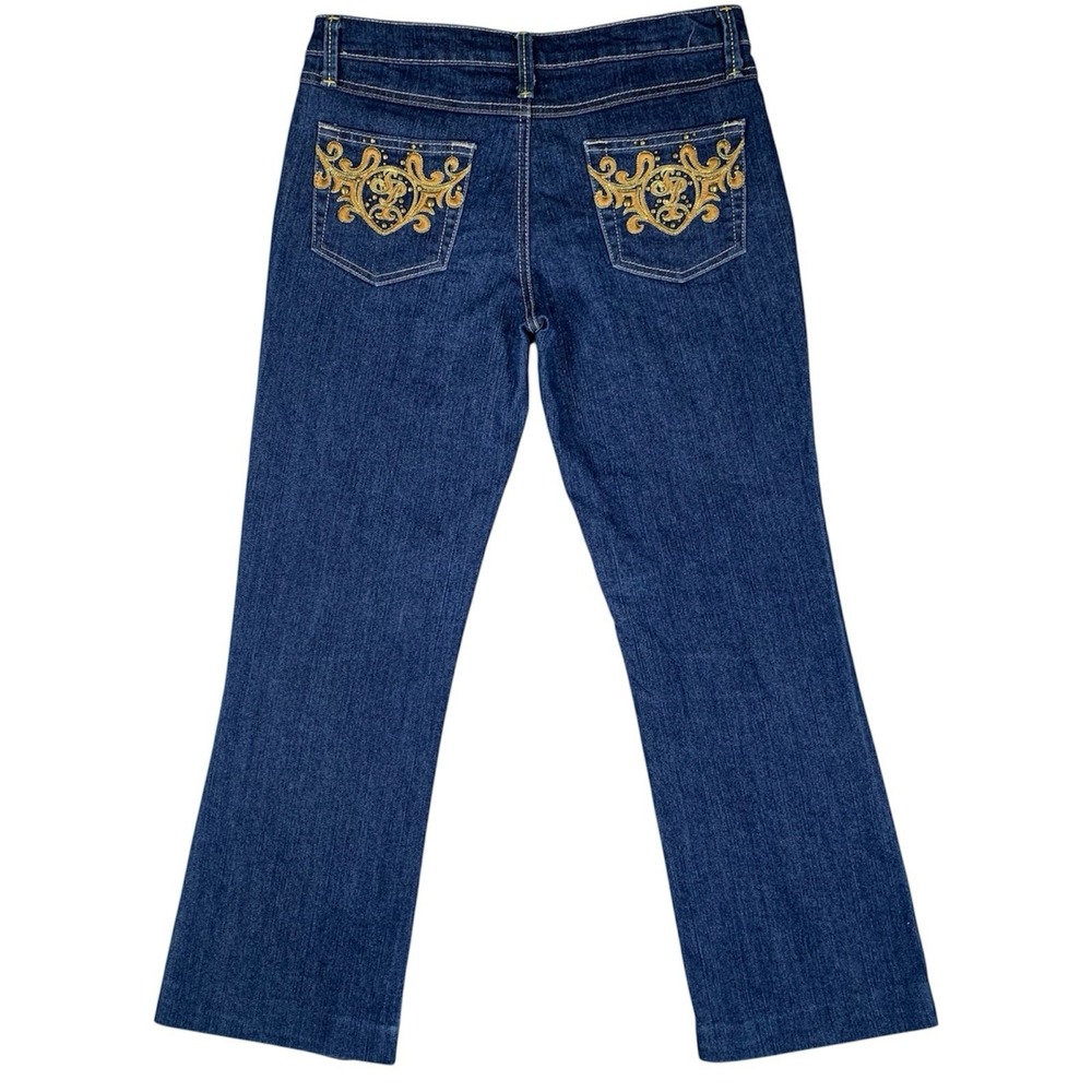 SouthPole Womens Bootcut Denim Jeans Dark Wash Gold Embroidered Size 7